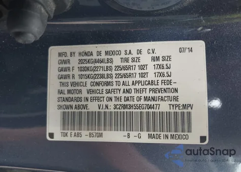 2014 Honda Cr-V Ex z USA, uszkodzony, nr VIN 3CZRM3H55EG704477